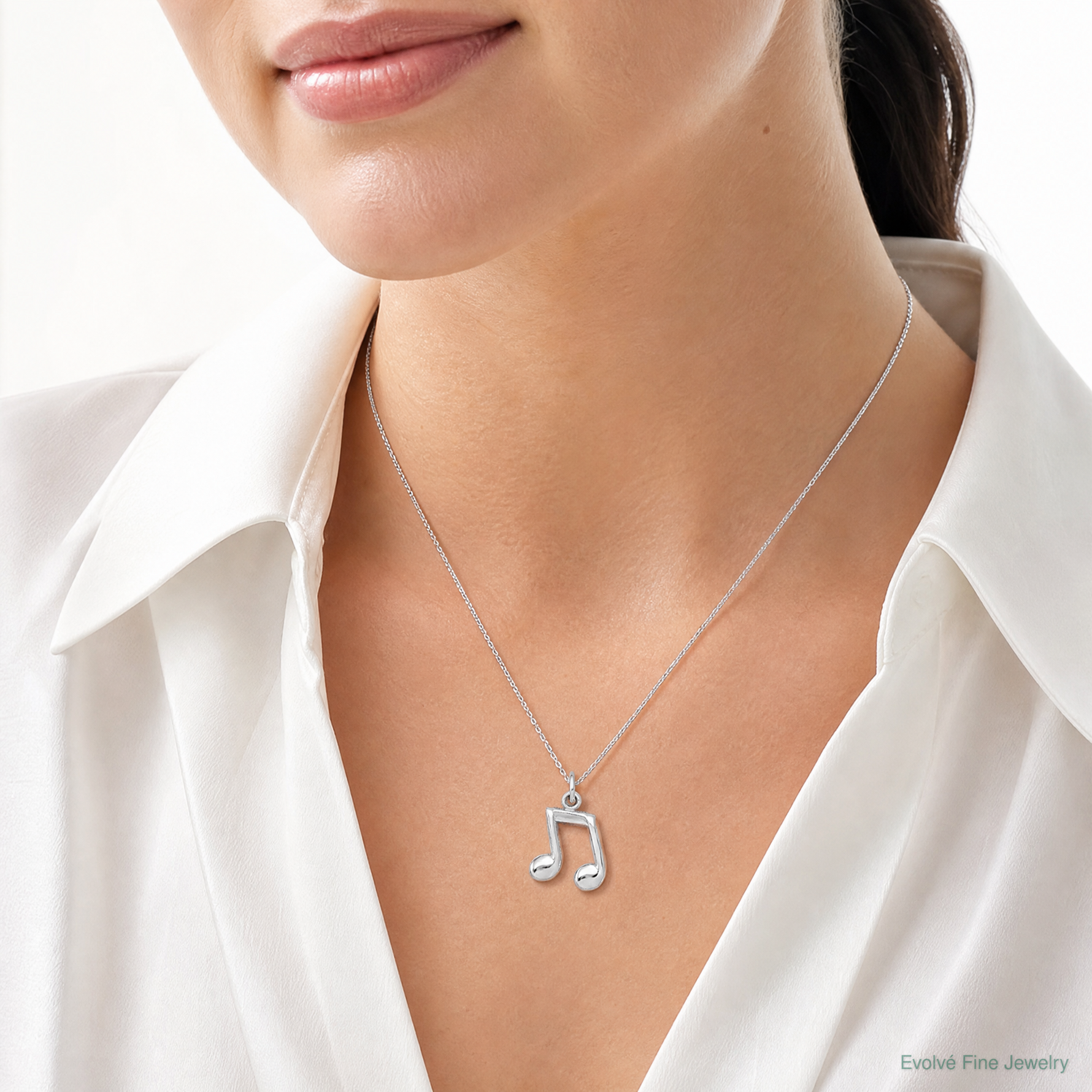 14K White Gold Polished Musical Notes Charm - Model Shot
