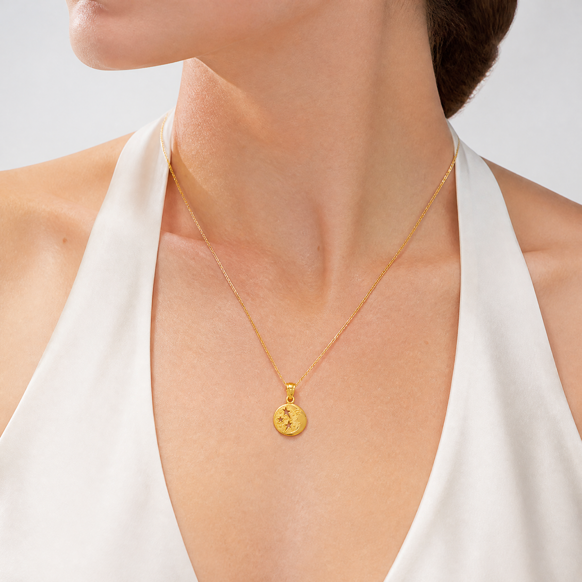14k Moon and Stars Pendant - Model Shot