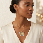 14k w/ Rhodium Solid Polished Diamond-cut Filigree Butterfly Pendant - Model Shot