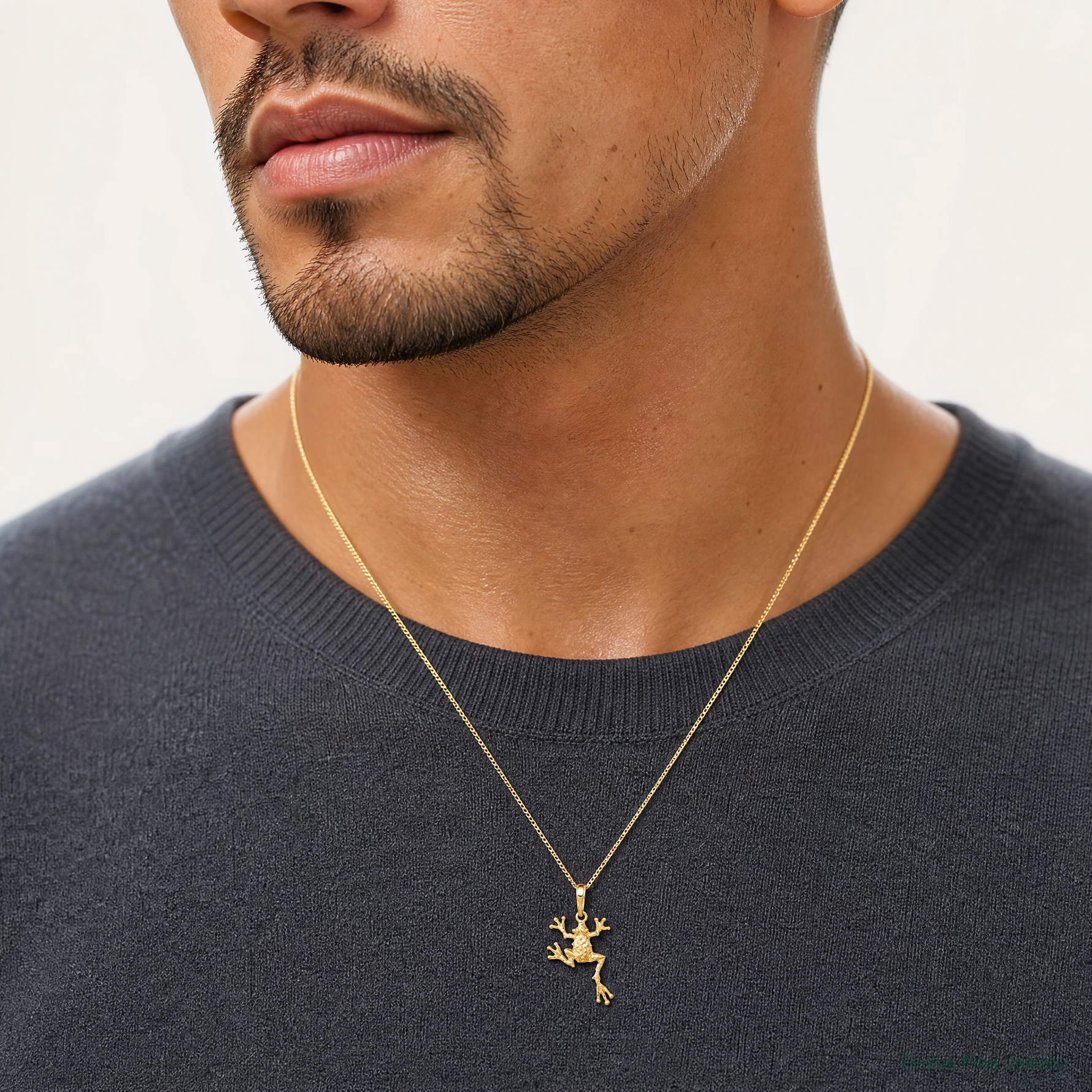 14k Solid Polished Open-Backed Frog Pendant - Model Shot