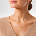 14k Polished Filigree Cross Charm - Model Shot