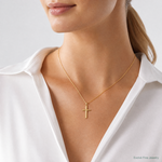14k Polished Cross Pendant - Model Shot