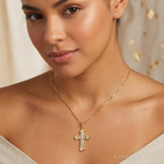 14k Two-tone Fleur De Lis Cross Pendant - Model Shot
