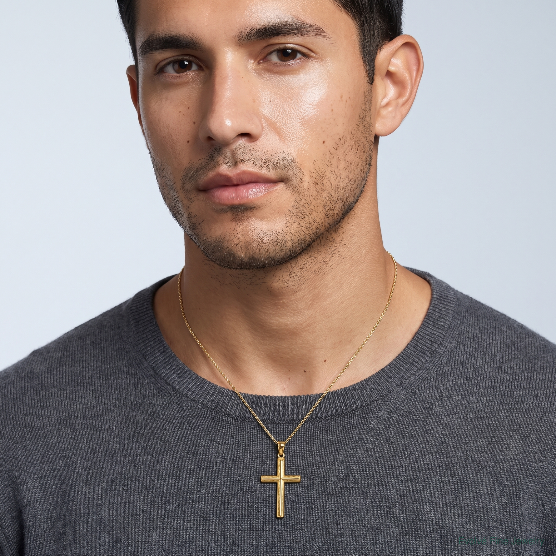 14k Polished Cross Pendant - Model Shot