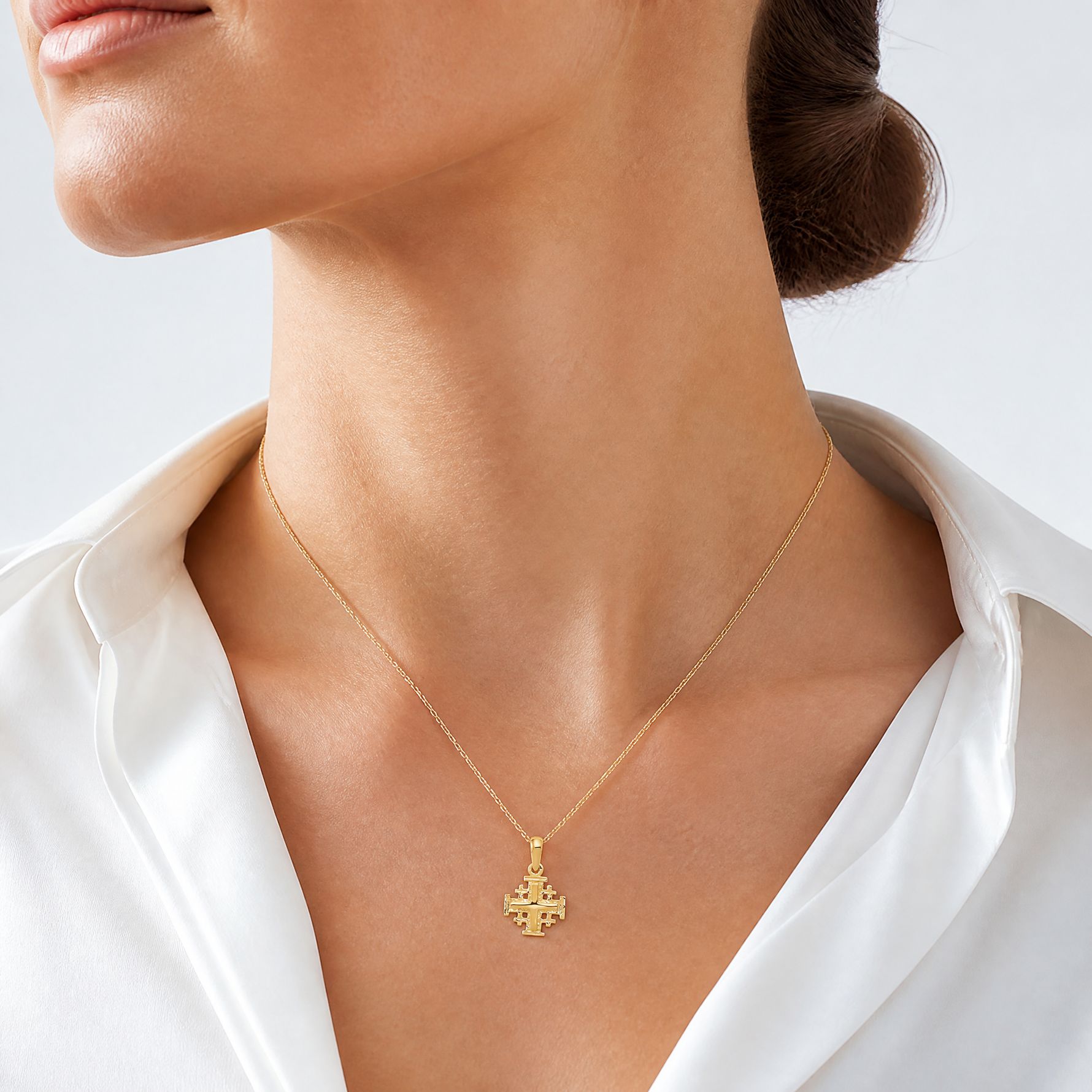 14k Jerusalem Cross Charm - Model Shot