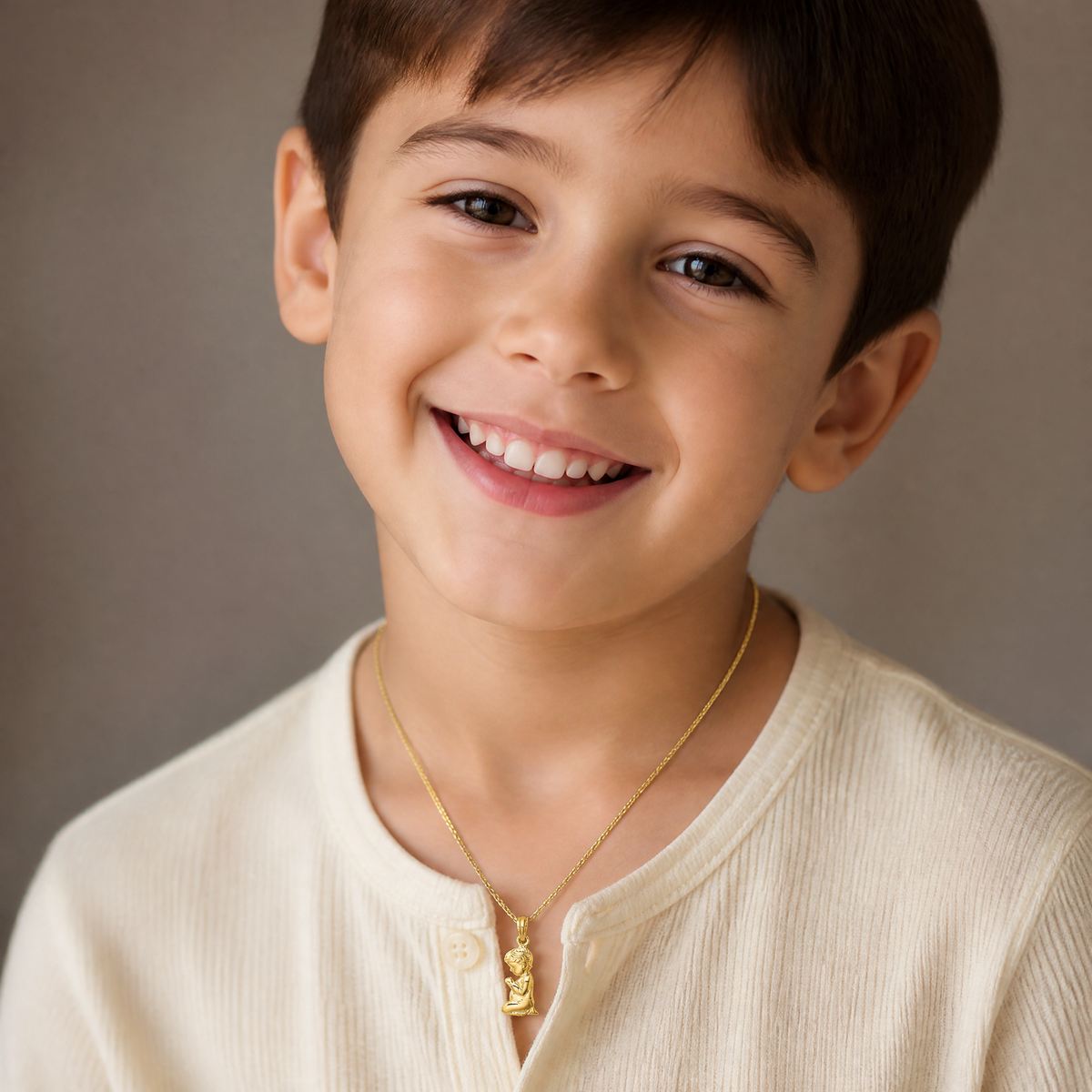 14k Praying Boy Charm - Model Shot