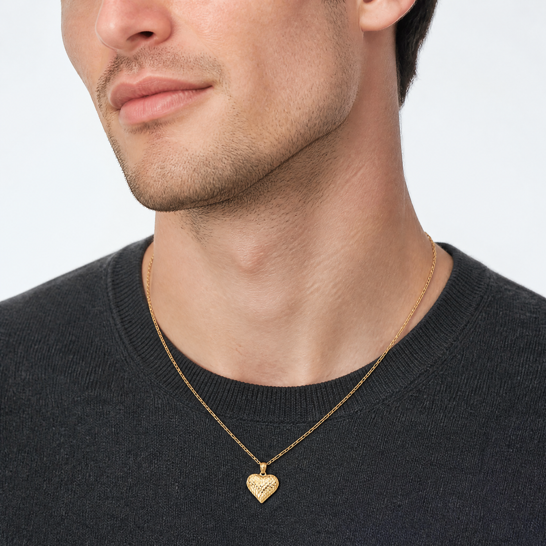 14K Polished and Textured 3-D Heart Pendant - Model Shot