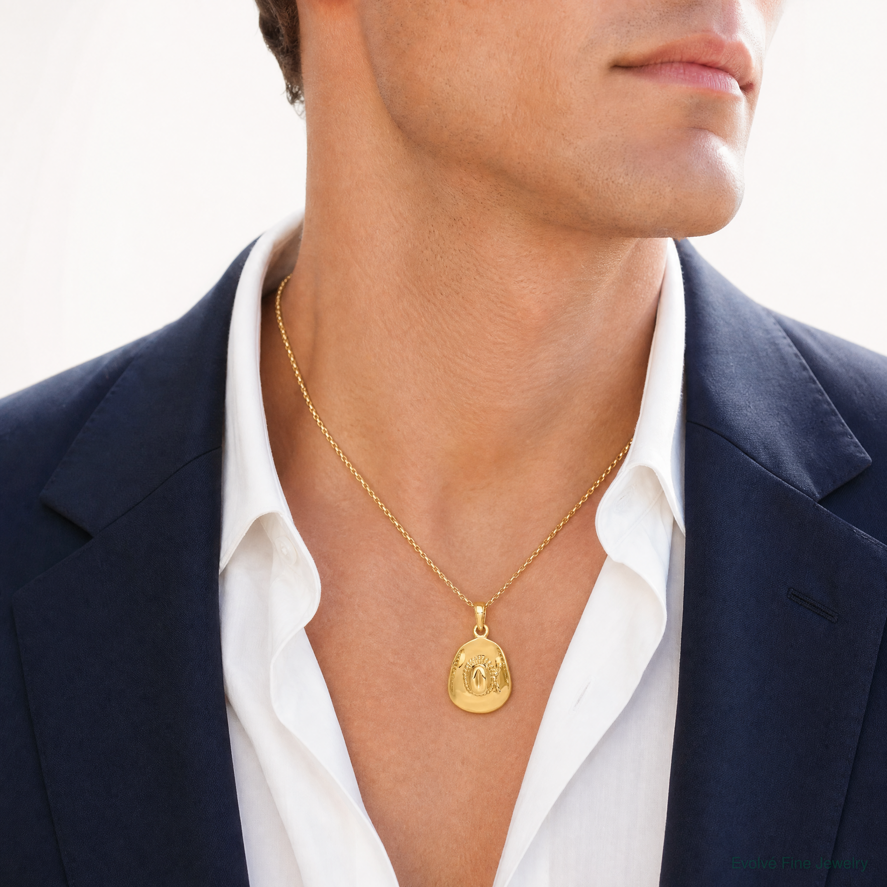 14k 3-D Cowboy Hat Pendant - Model Shot