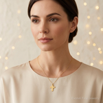 14k Polished Cross Charm - Model Shot