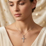 14k White Gold Hollow Cross Pendant - Model Shot