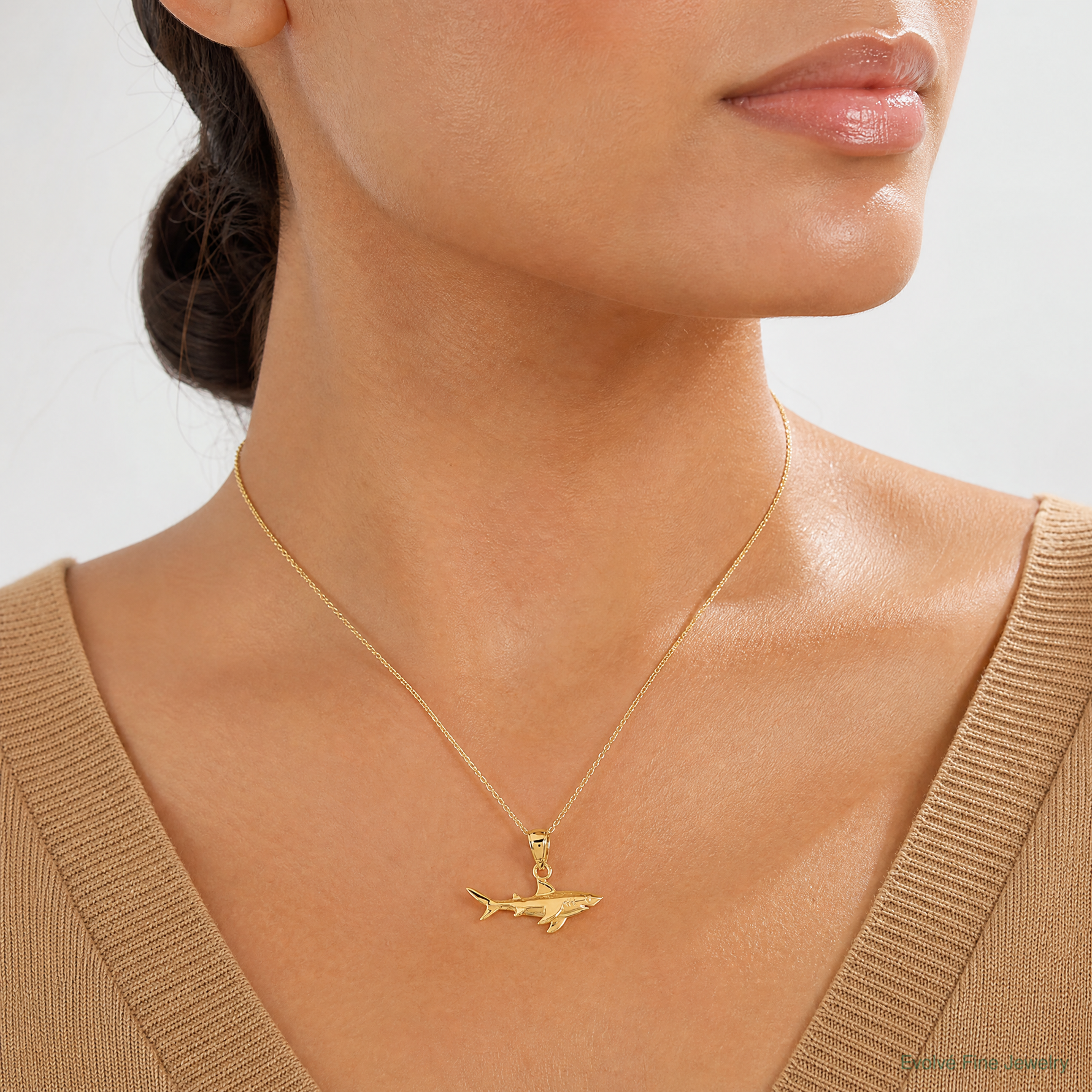 14K Shark Pendant - Model Shot