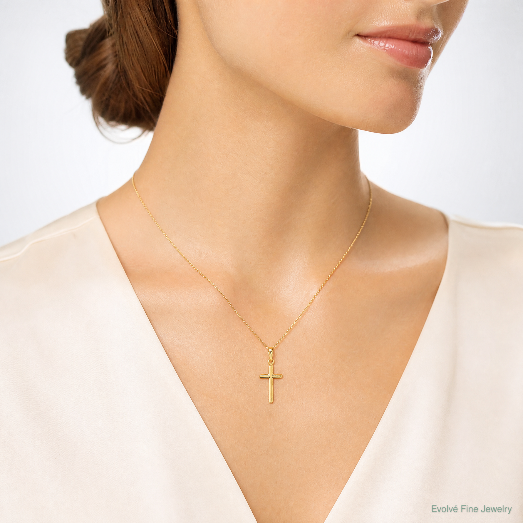 14k Polished Cross Pendant - Model Shot