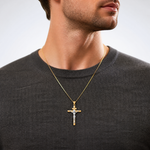 14K Two-tone INRI Crucifix Pendant - Model Shot