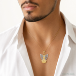 14k w/Rhodium Filigree Angel Pendant - Model Shot