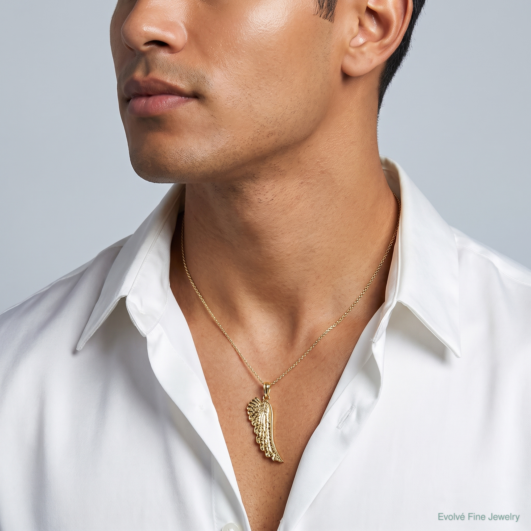 14K Angel Wing Pendant - Model Shot