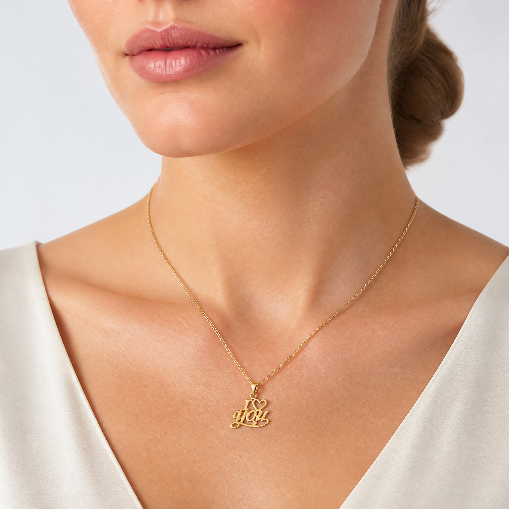 14K Polished and Textured I HEART YOU Pendant - Model Shot