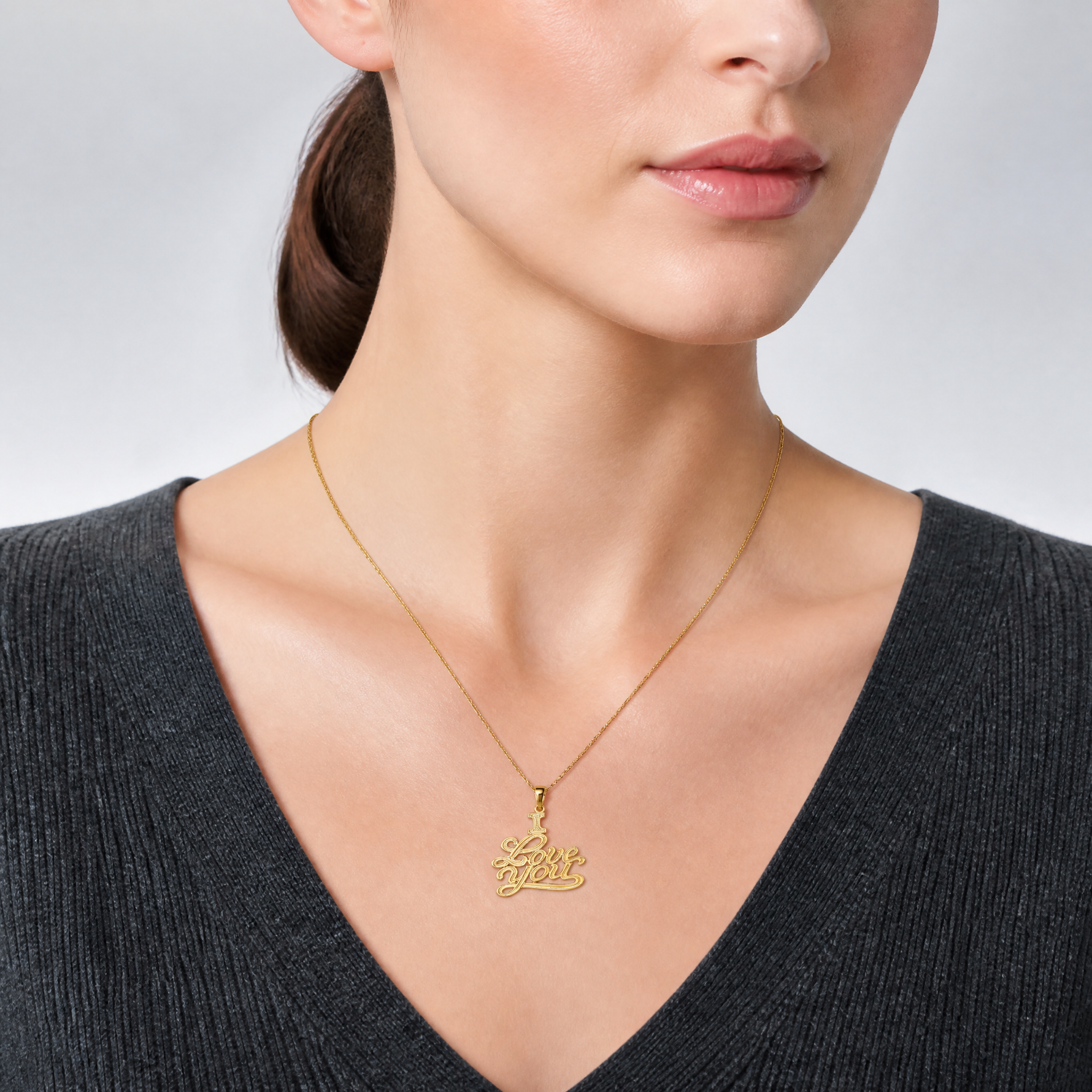 14K Textured I LOVE YOU Charm - Model Shot