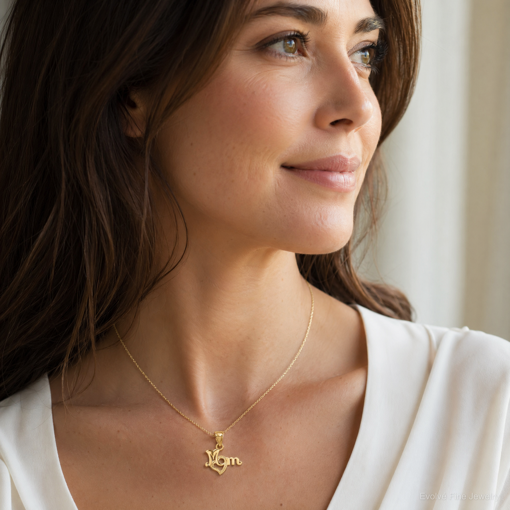 14K MOM with Heart Charm - Model Shot