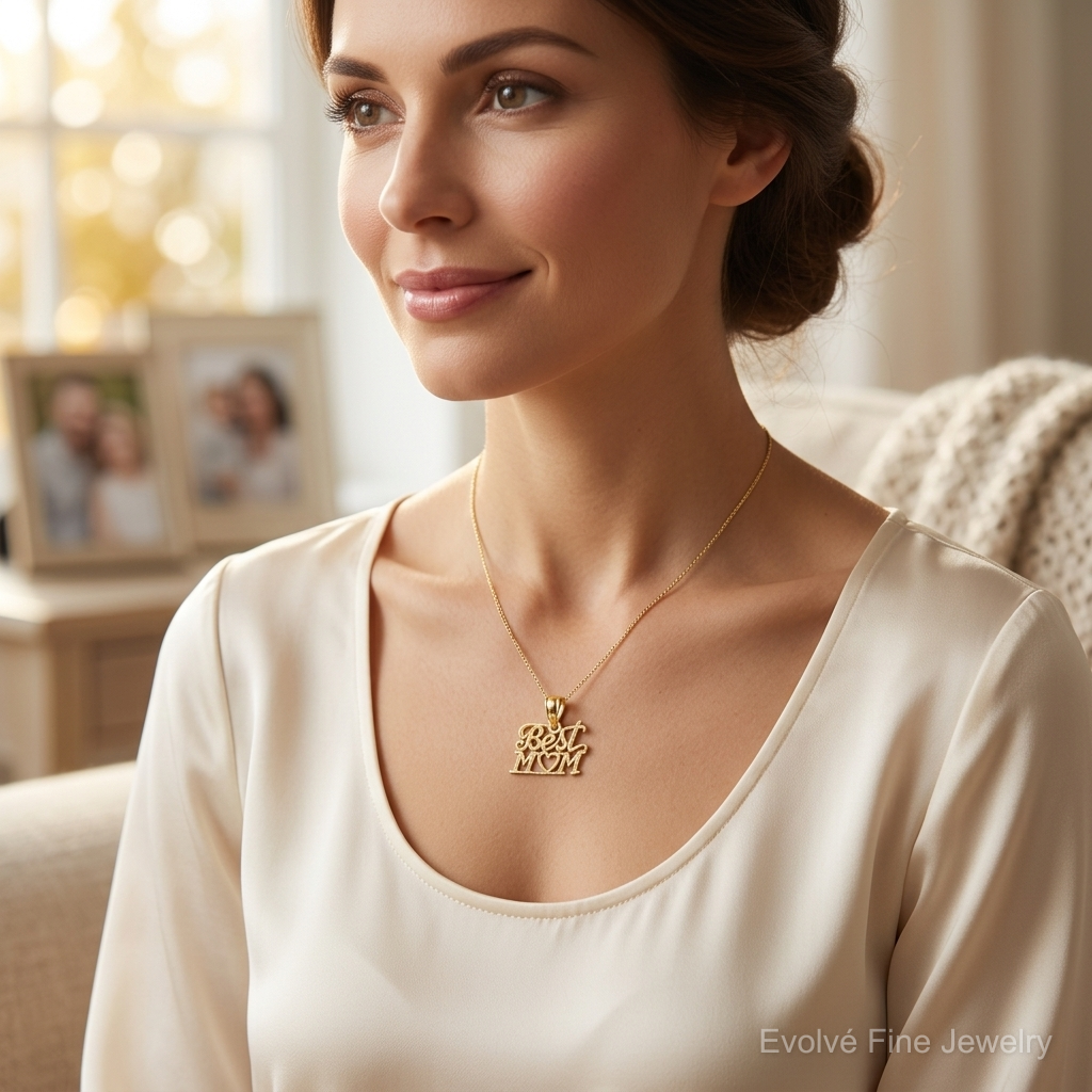 14K BEST MOM with Heart Charm - Model Shot