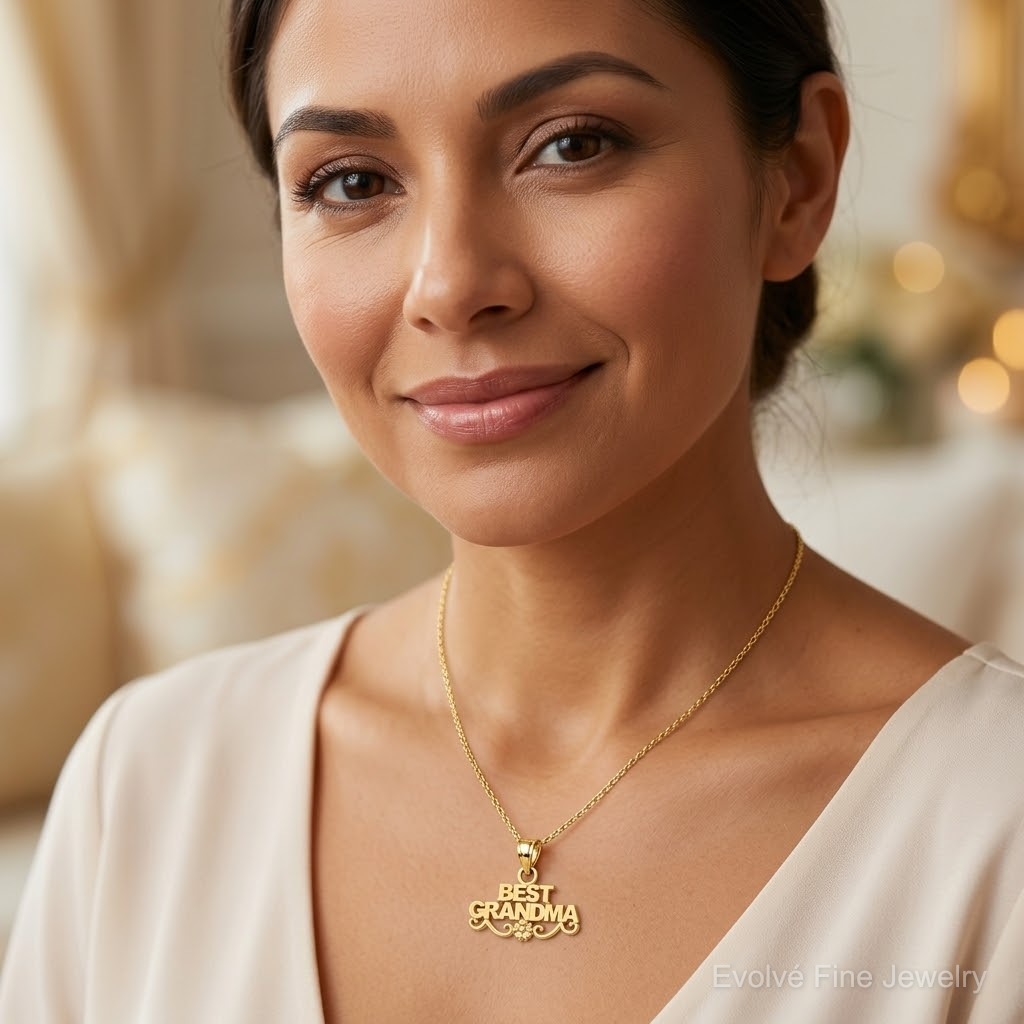 14k BEST GRANDMA Pendant - Model Shot