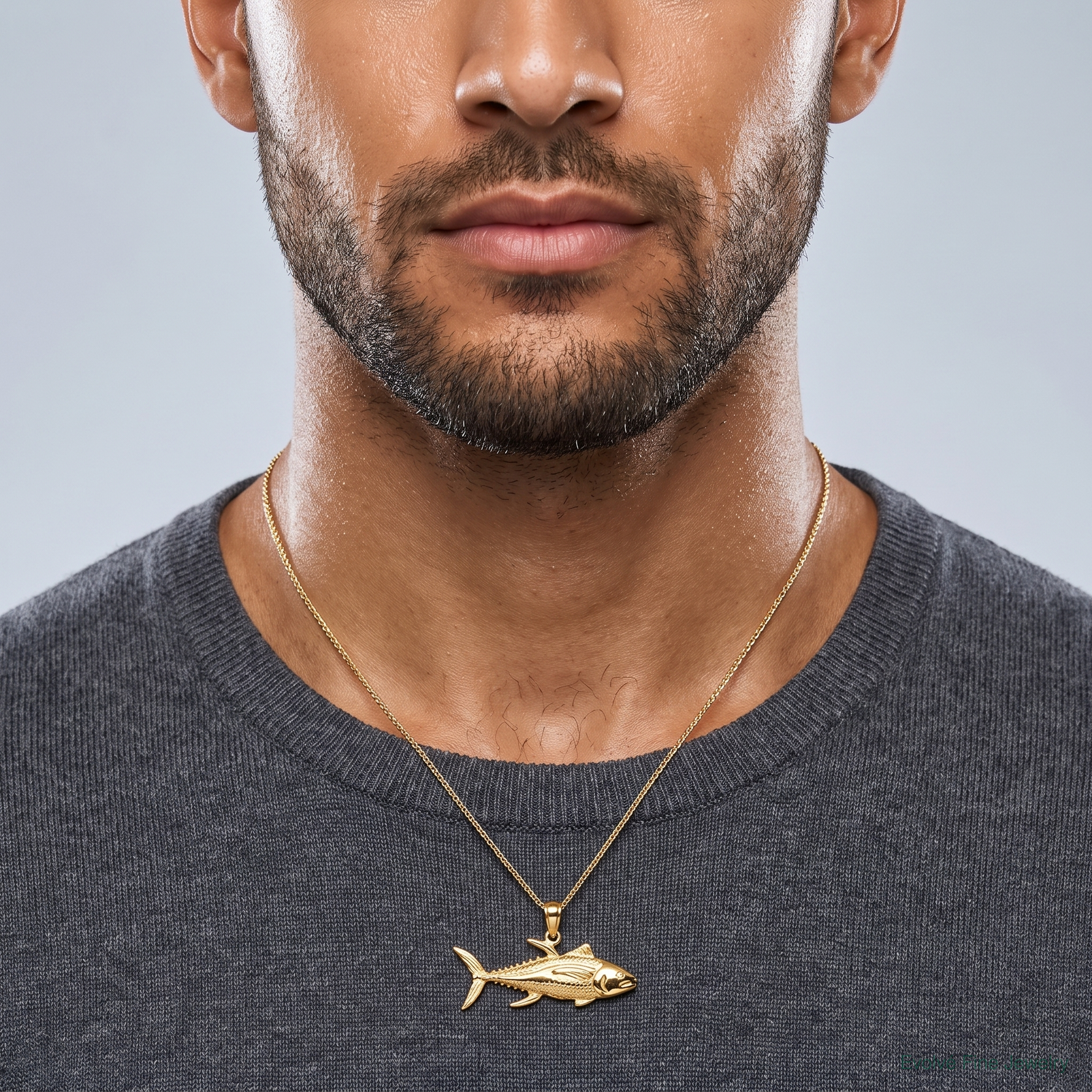 14K Yellowfin Tuna Fish Pendant - Model Shot