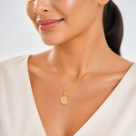 14k Polished Flat-Backed Moon with Three Stars Pendant - Model Shot