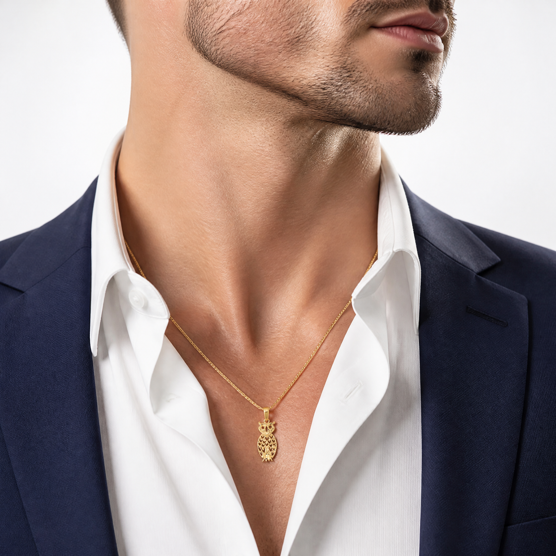 14K Owl Pendant - Model Shot