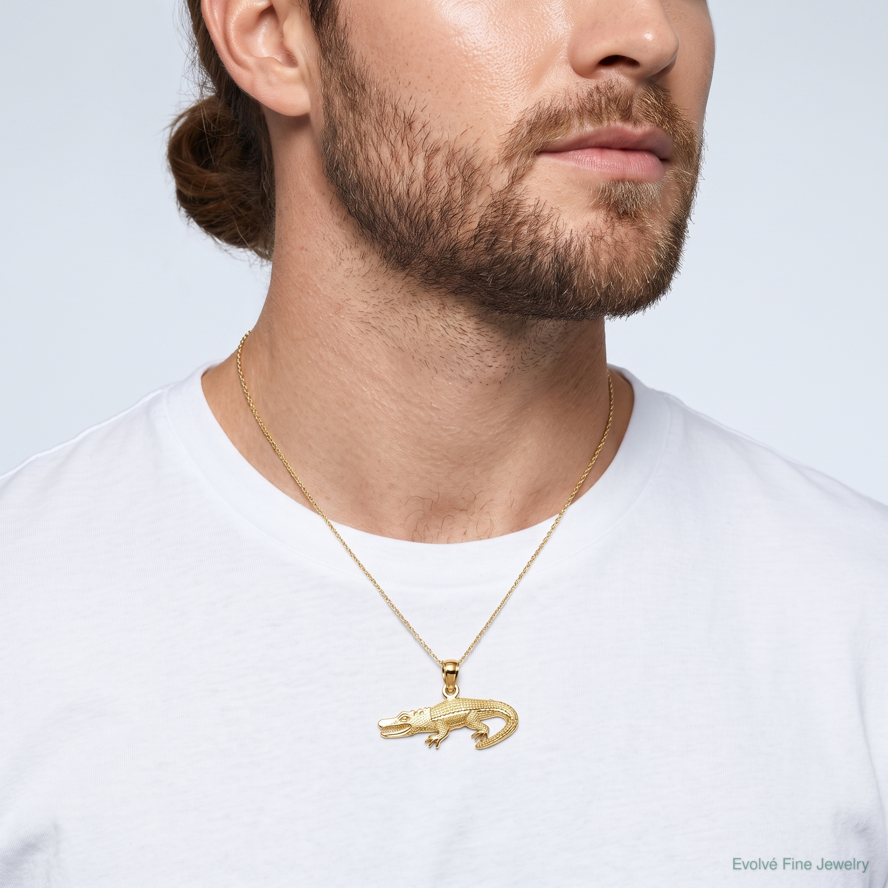 14K Textured Alligator Pendant - Model Shot
