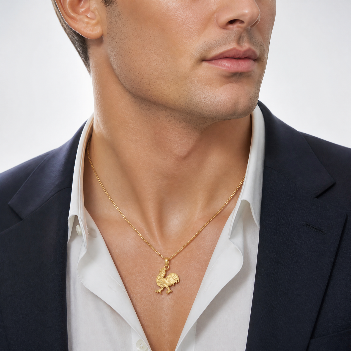 14K Rooster Pendant - Model Shot