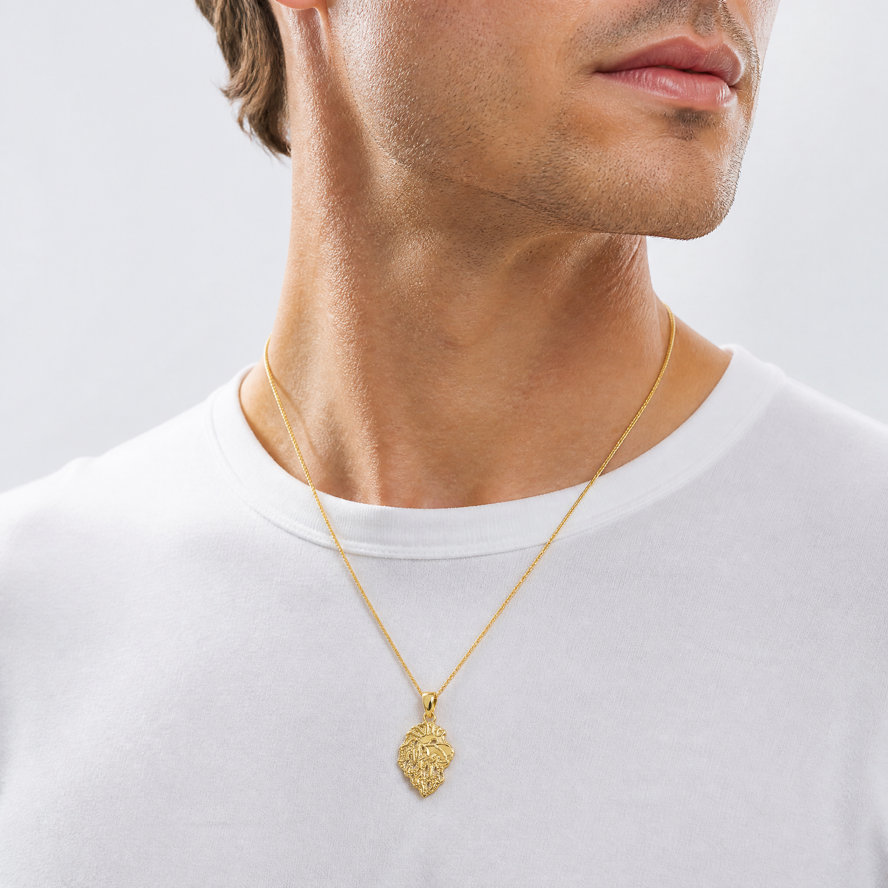 14K Lion Head Pendant - Model Shot