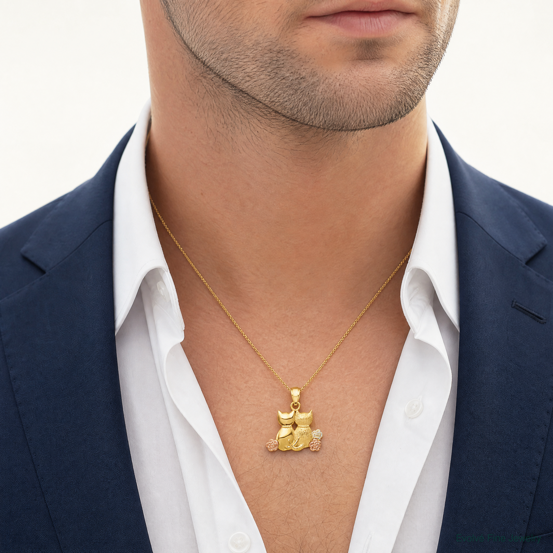 14k Two-tone w/White Rhodium Cats Pendant - Model Shot