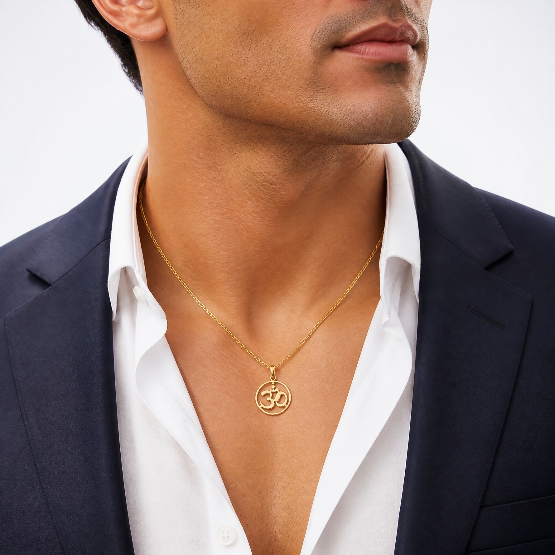 14K Cut-out Round Frame Yoga Om Symbol Pendant - Model Shot