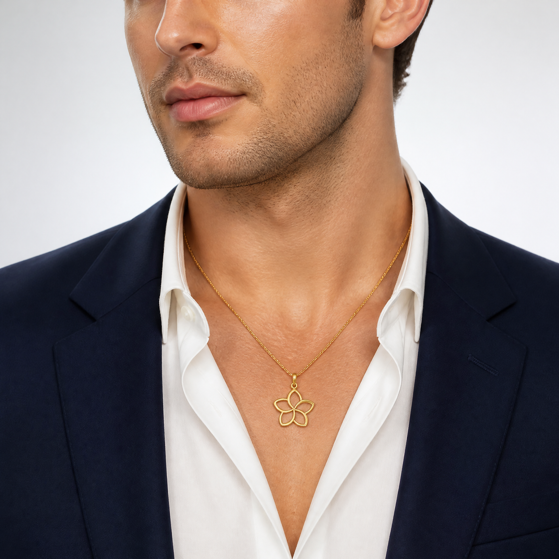 14k Polished Cut Out Flower Pendant - Model Shot