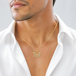 14k w/White and Rose Rhodium Diamond-cut Butterfly Pendant - Model Shot