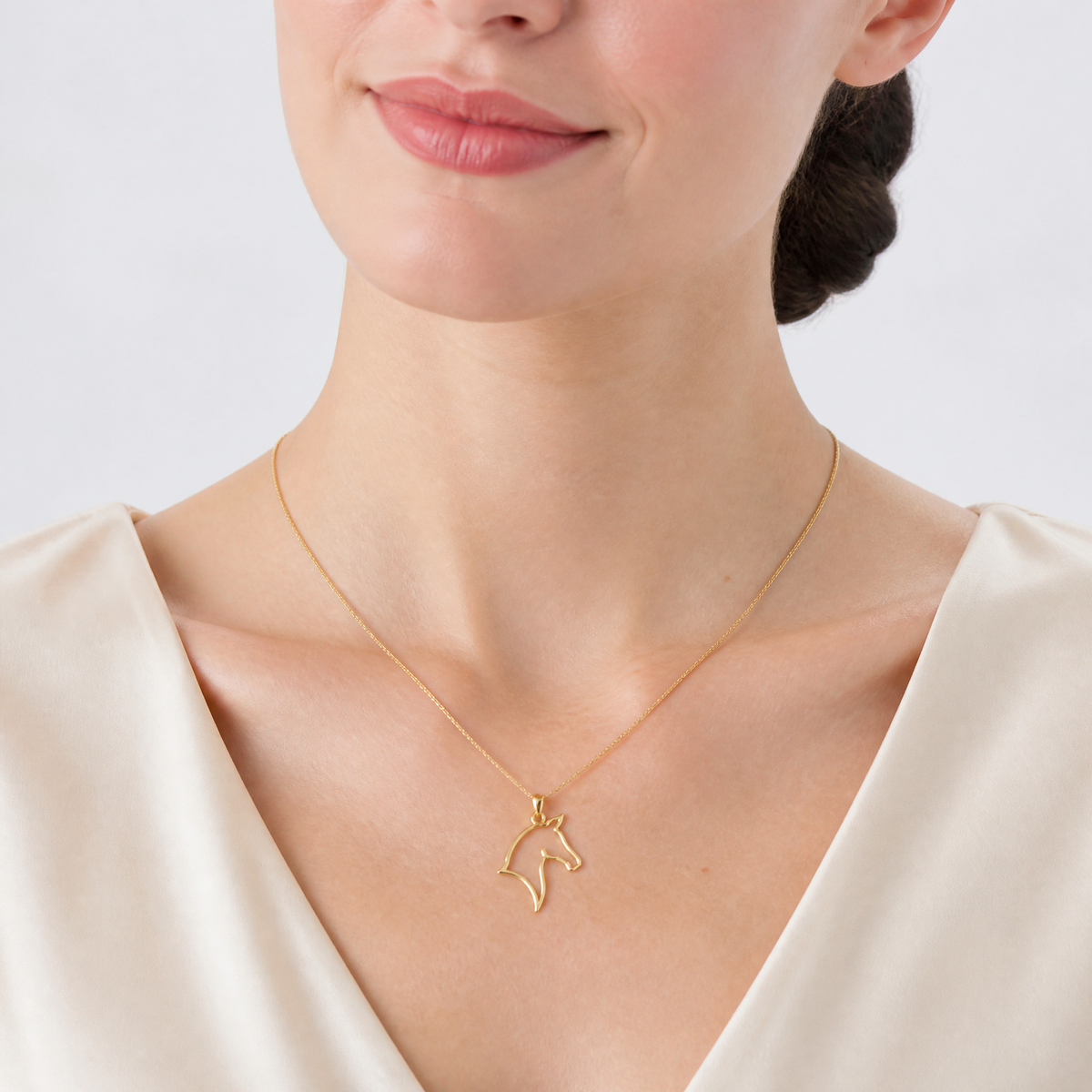 14k Polished Cut Out Horse Head Pendant - Model Shot