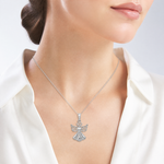 14K White Gold Polished/Textured Guardian Angel Heart Pendant - Model Shot