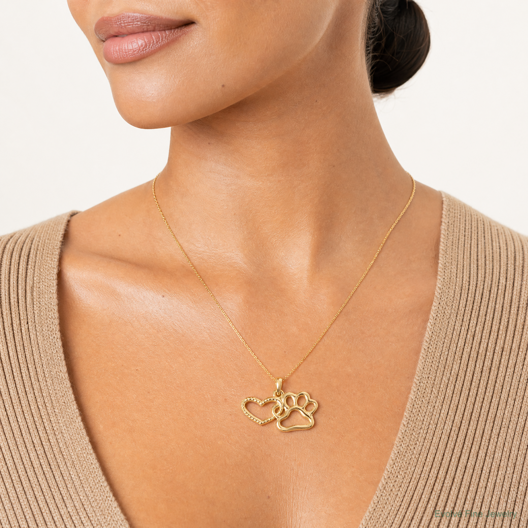 14K Polished Fancy Heart and Paw Charm - Model Shot
