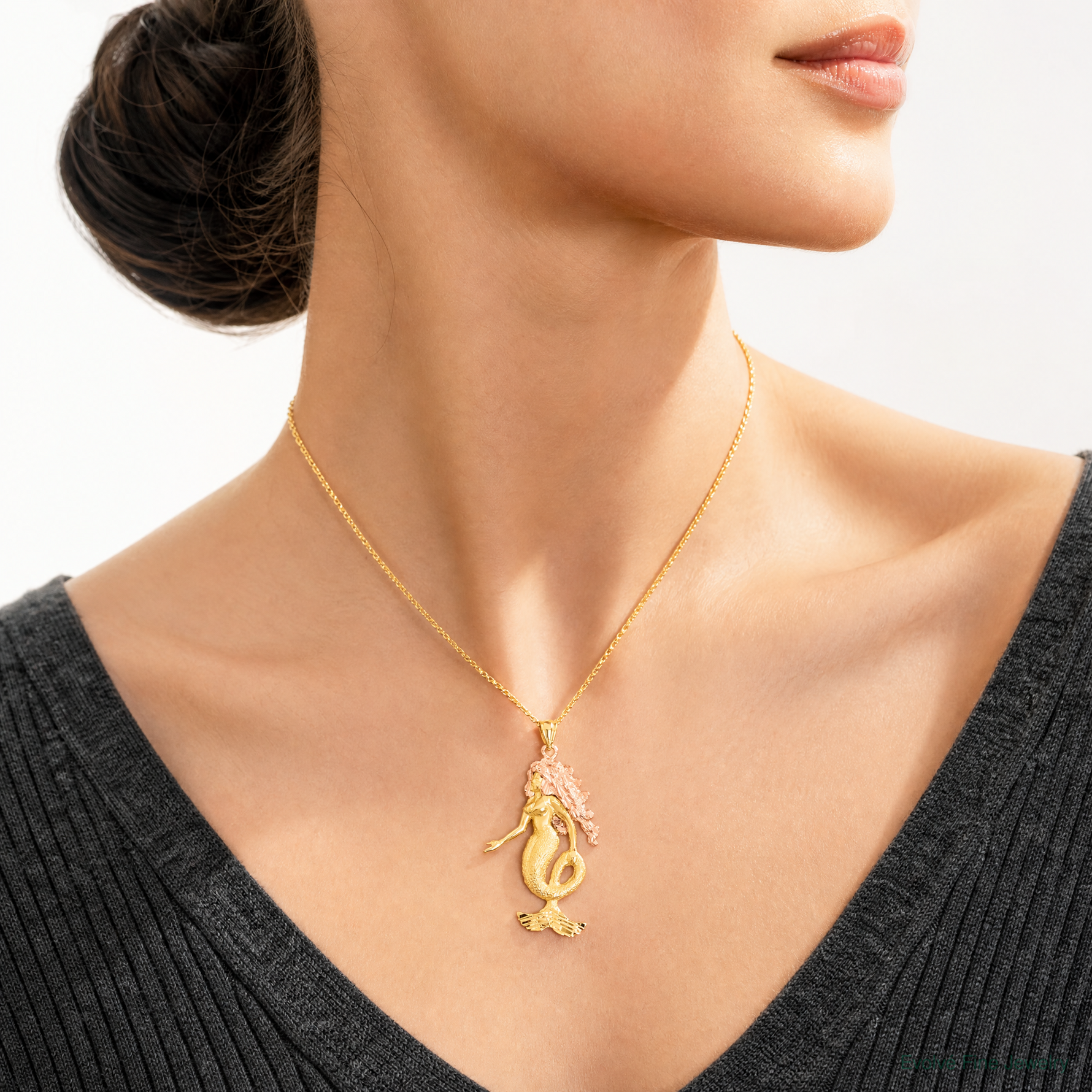 14k Two-Tone Mermaid Charm - Model Shot