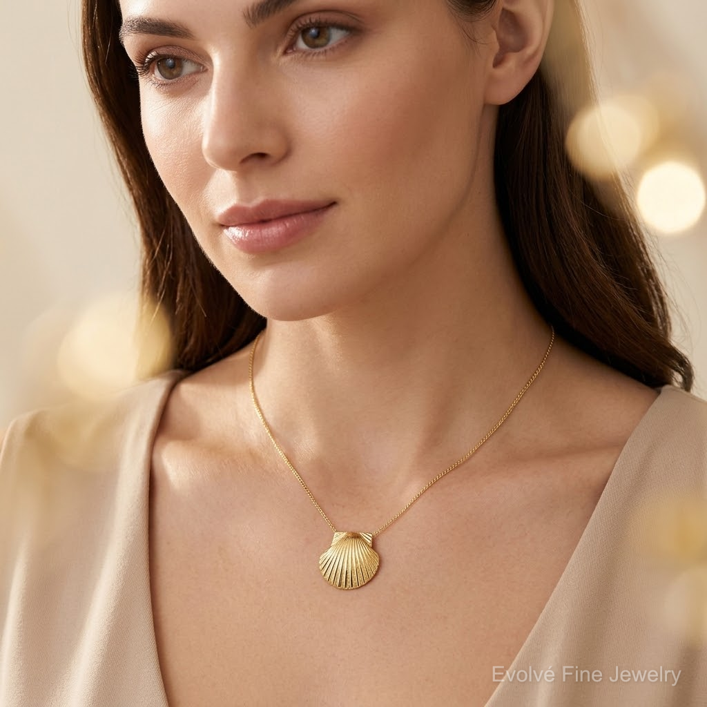 14K Fits Up To 8mm and 10mm Medium Scallop Shell Slide - Model Shot