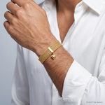 14K w/ Dangle Heart Oversized Slip-on Set of 7 Textured Bangles - Model Shot