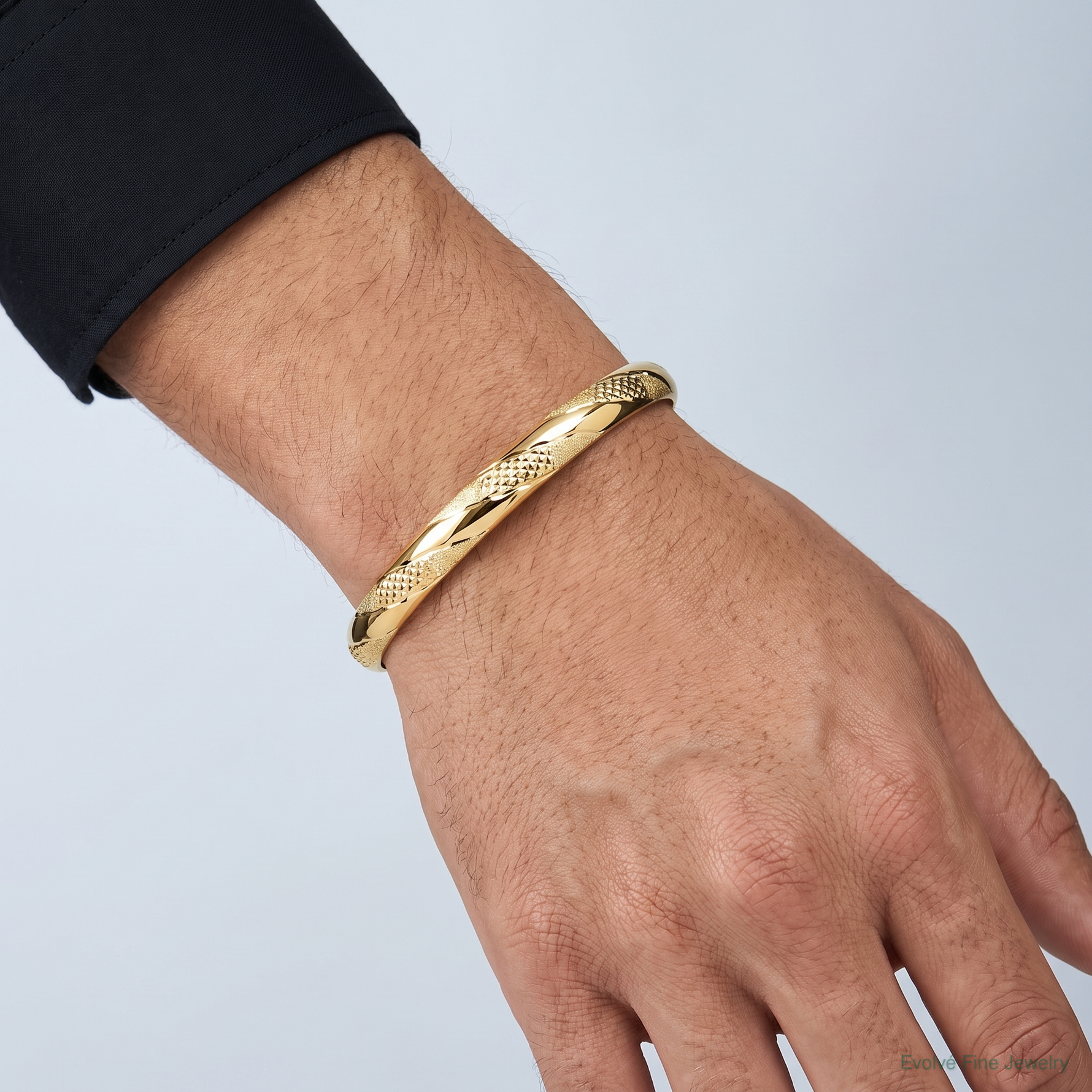 14k Twisted Diamond-cut Flexible Bangle - Model Shot