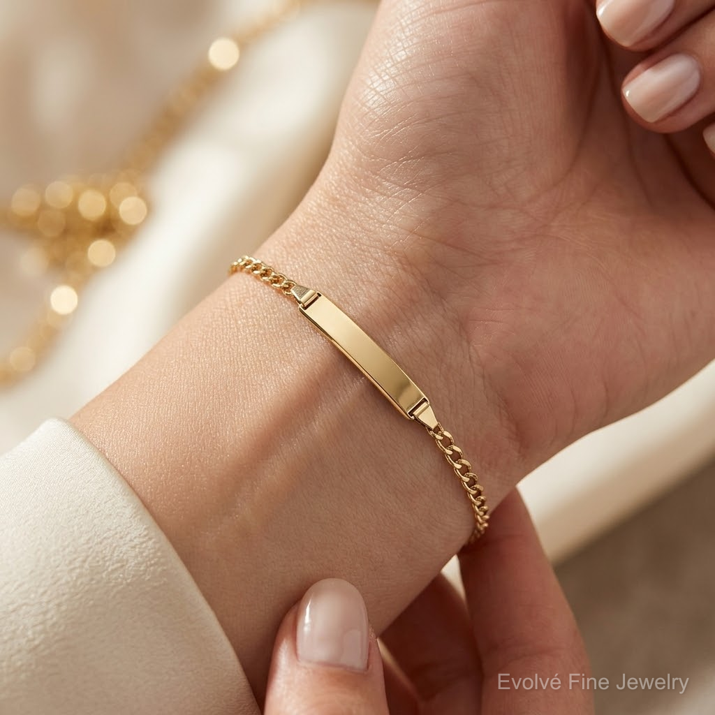 14k Semi-Solid Polished Cuban ID Bracelet - Model Shot