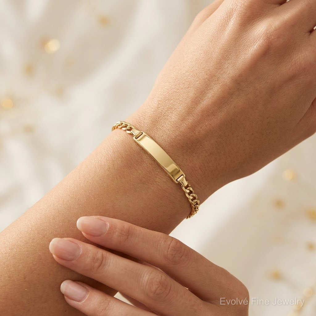 14k Semi-solid Cuban Link ID Bracelet - Model Shot