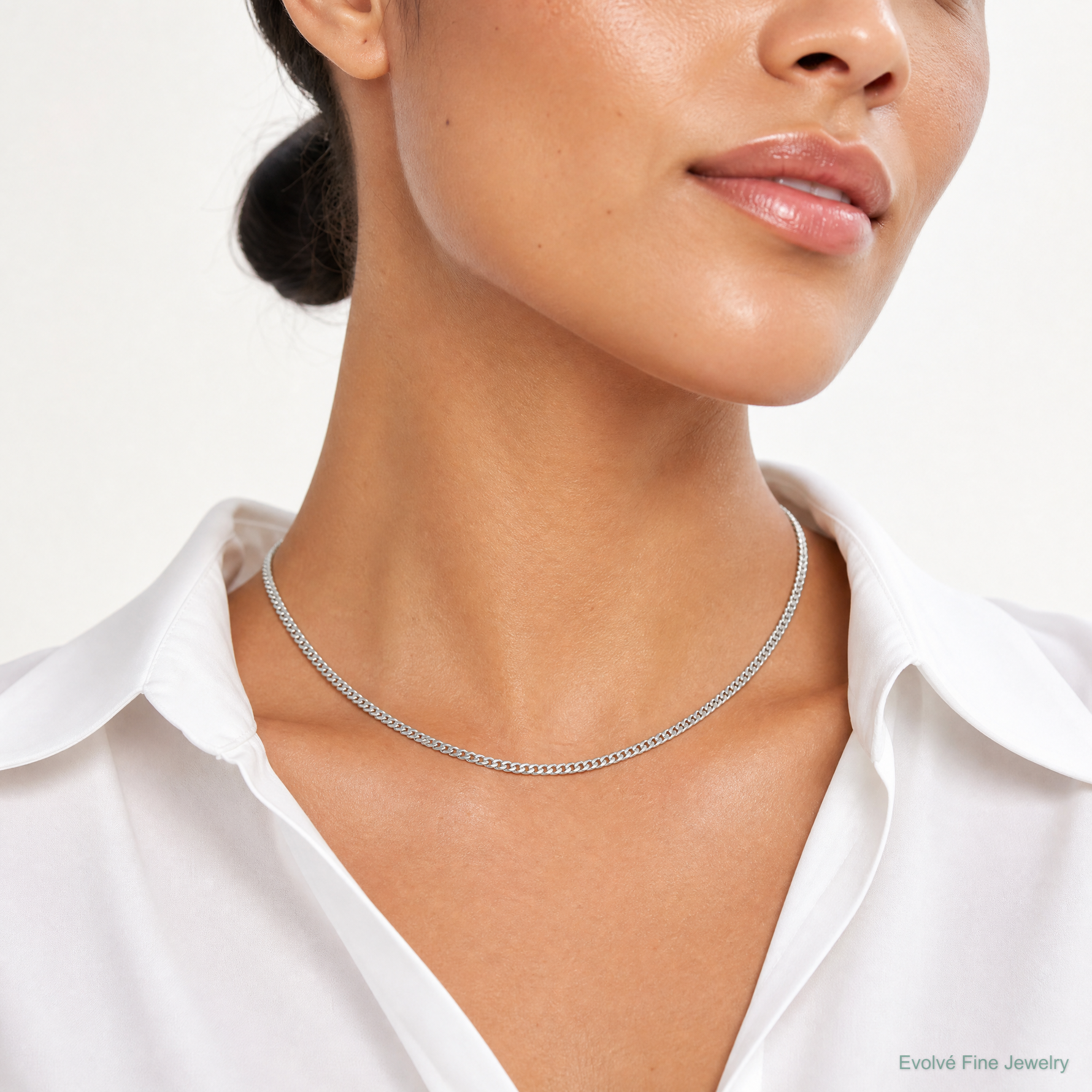 14k White Gold 3.5mm Solid Miami Cuban Chain - Model Shot
