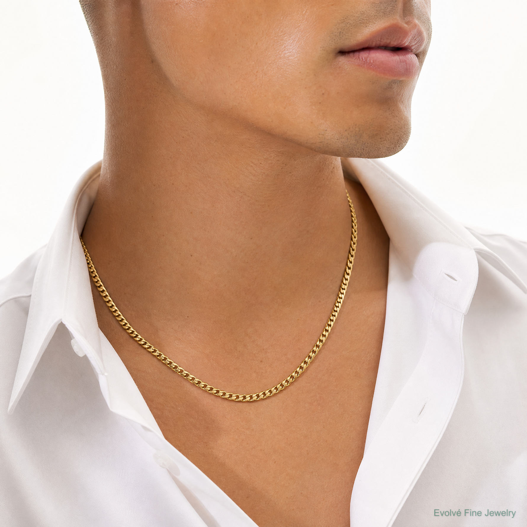 14k 4.3mm Solid Miami Cuban Chain - Model Shot