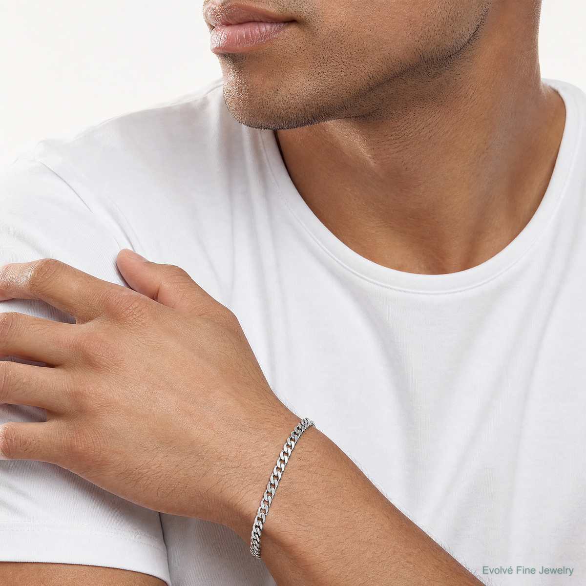 14k White Gold 5.5mm Solid Miami Cuban Chain - Model Shot