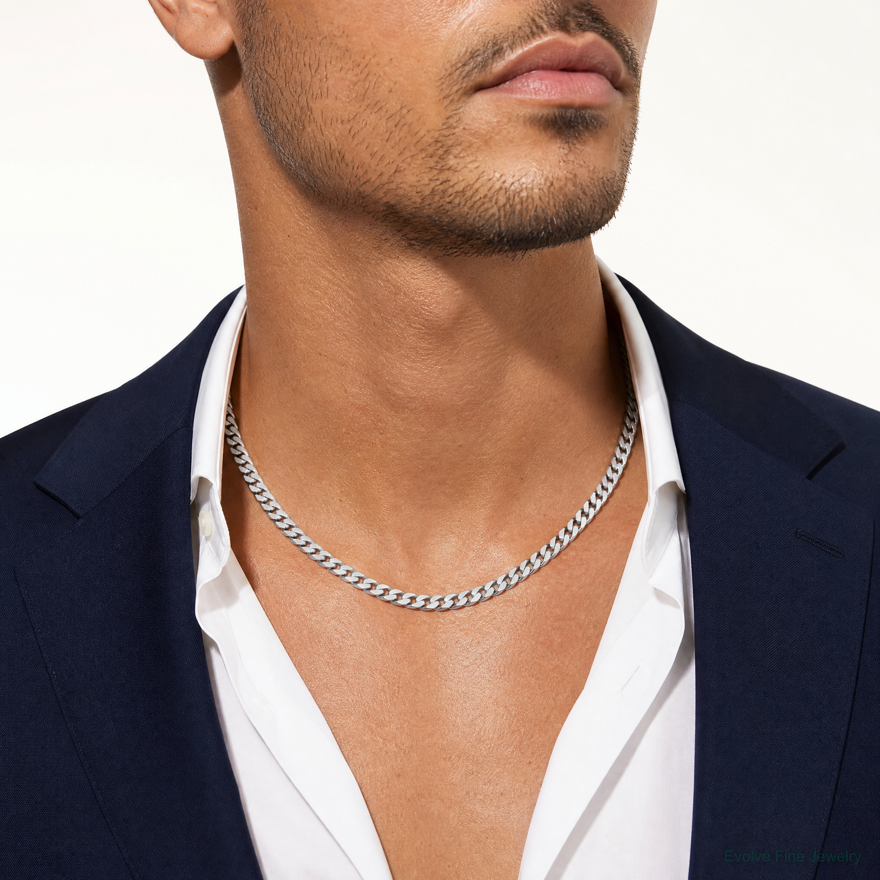 14k White Gold 6.25mm Solid Miami Cuban Chain - Model Shot
