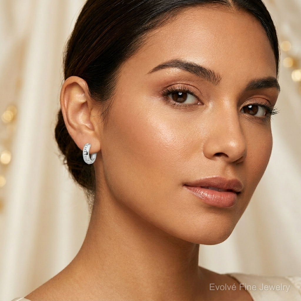 14k WG Dia. Fascination Dia. Dust/Accent Hinged Hoop Earrings - Model Shot