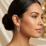 14k WG Diamond Fascination Diamond Dust/Accent Oval Hoop Earrings - Model Shot