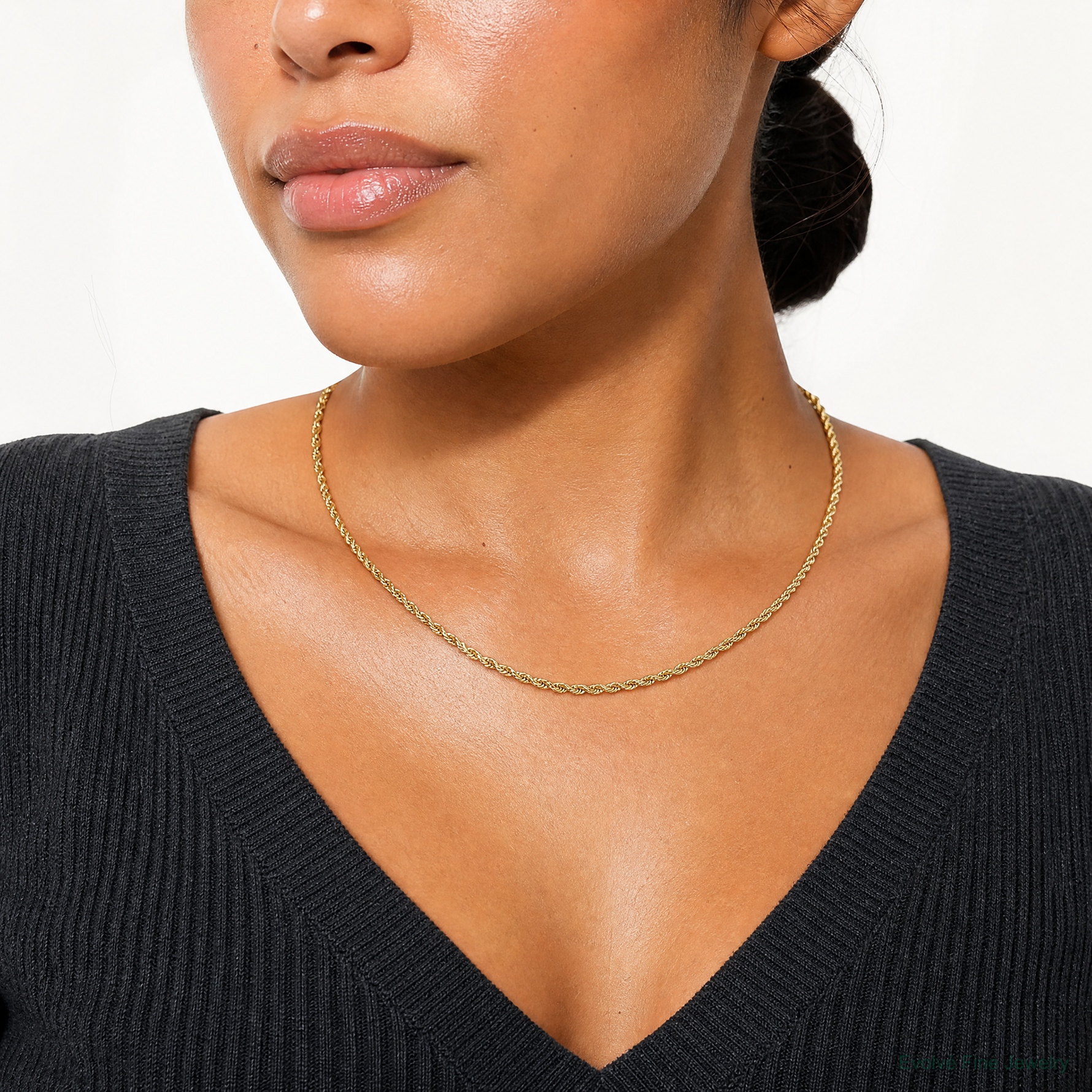 14k 2.5mm Semi-solid D/C Rope Chain - Model Shot